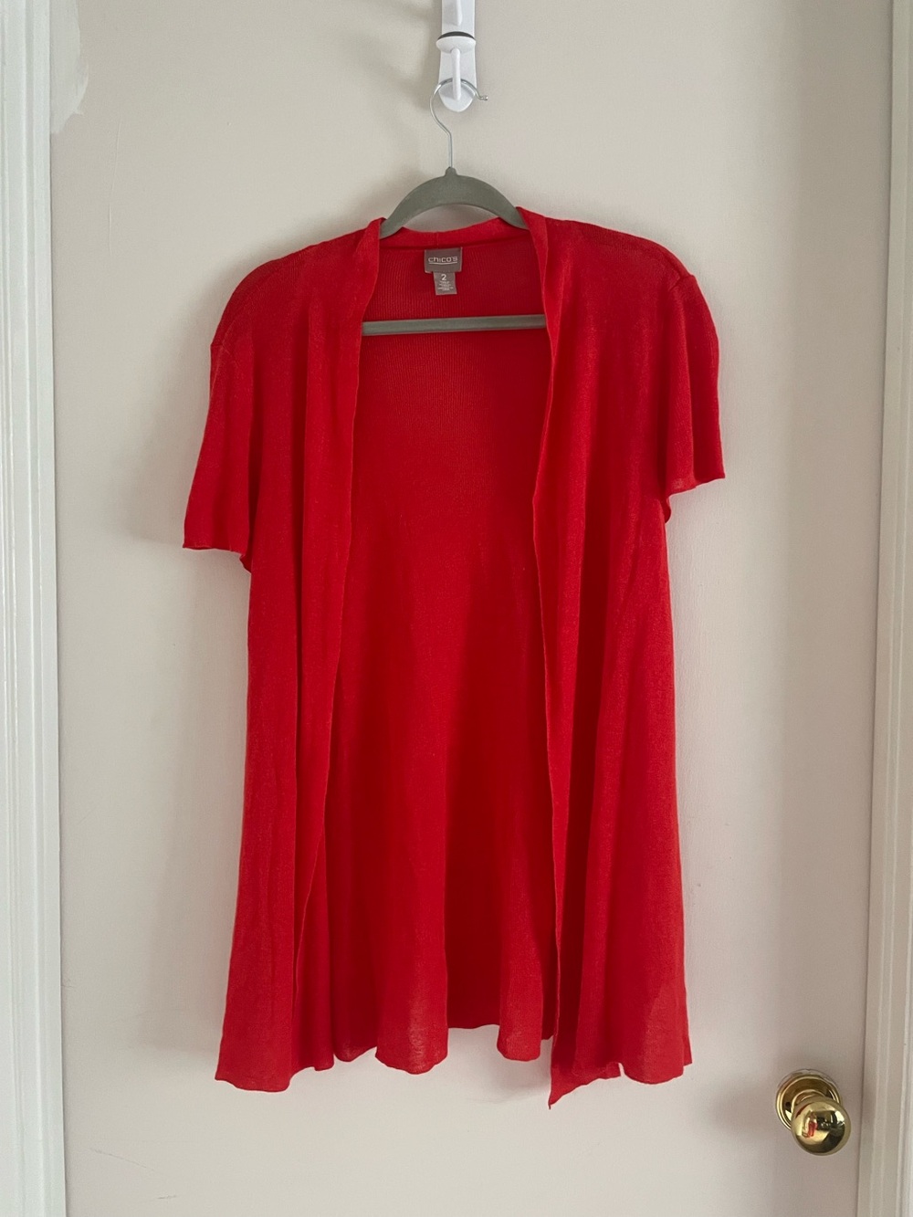 Chico's Red Short Sleeve Open Front Cardigan Size 2